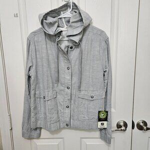 Mountain Khakis Organic Cotton Light Jacket Gray Hoodie Zip Snap Size S NWT